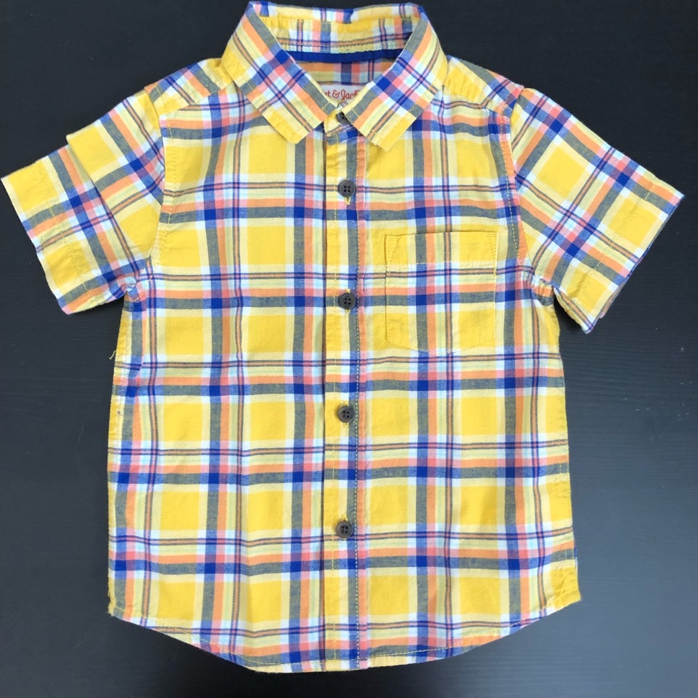 Cat & Jack Plaid Button Down Collar Short Sleeve Shirt